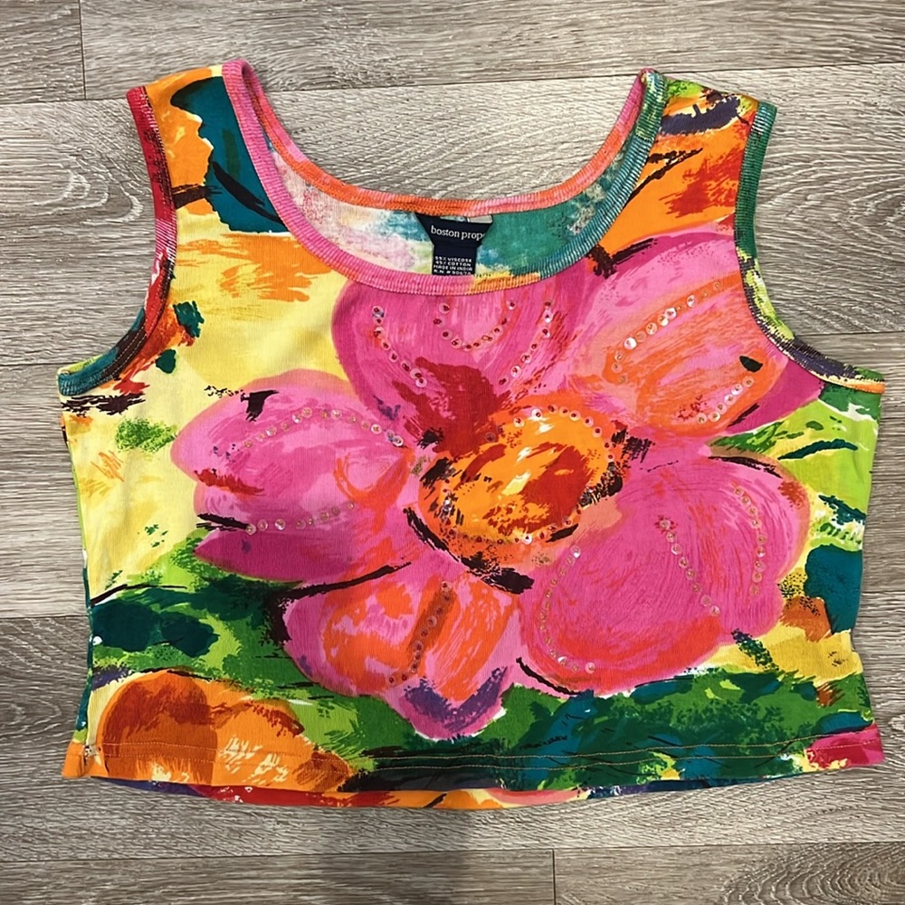 Boston Proper CROPPED Floral Knot Tank M